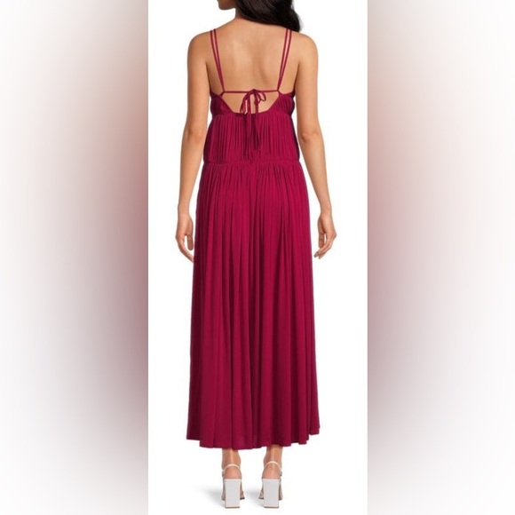 Rebecca Taylor Wine Color Belted Midi Dress: V Neck/Tie Back/Drop Waist/Ruched/6 - Picture 5 of 9